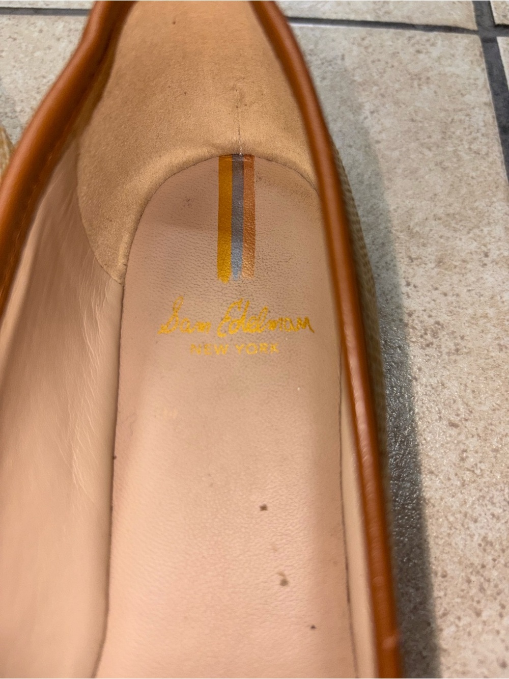 Sam Edelman Tan Woven Ballet Flats with Brown Trim - Picture 4 of 7